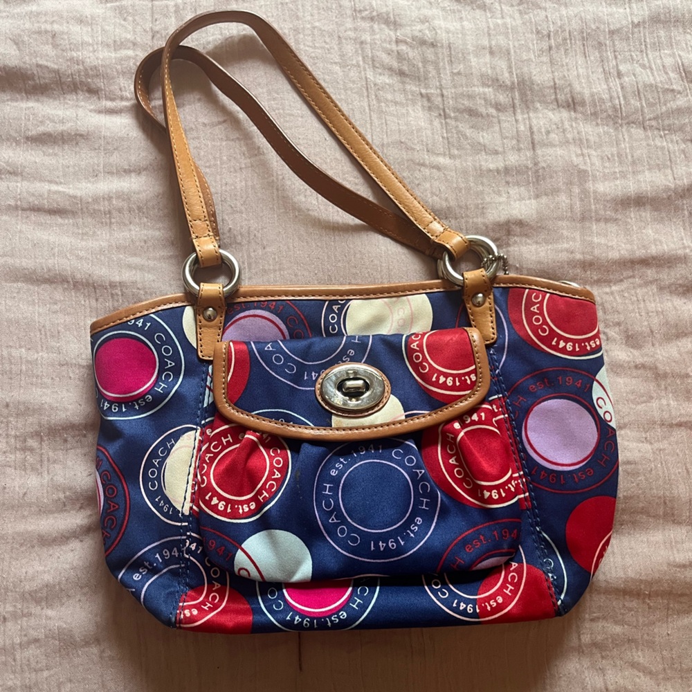 Coach Blue and Red Patterned Shoulder Bag